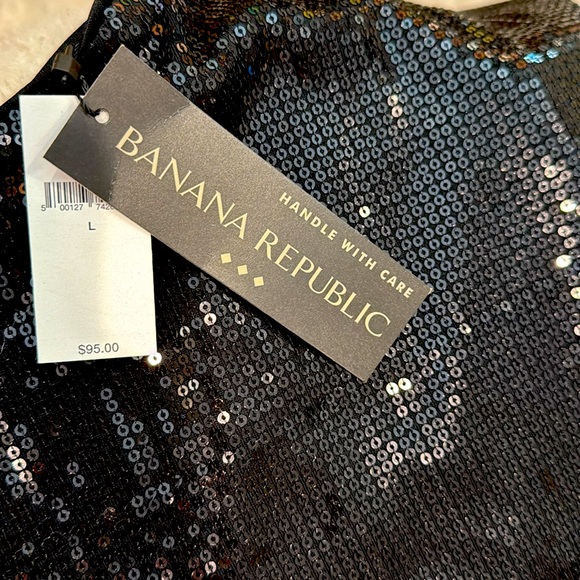 BR Sequin Top Black One Shoulder Banana Republic Stretch Side Zip NWT - Picture 8 of 9